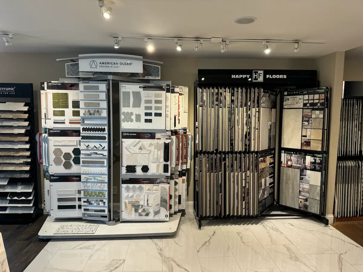 Tile samples in the Soleil Floors showroom