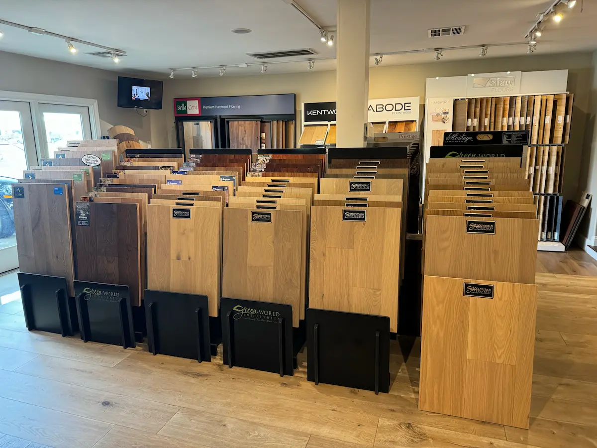 Hardwood samples in the Soleil Floors showroom