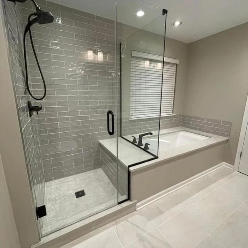 Tub to shower design inspiration with black fixtures